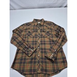 Tecovas Western Cowboy Pearl Snap Plaid Button Up Shirt Men's Medium Brown